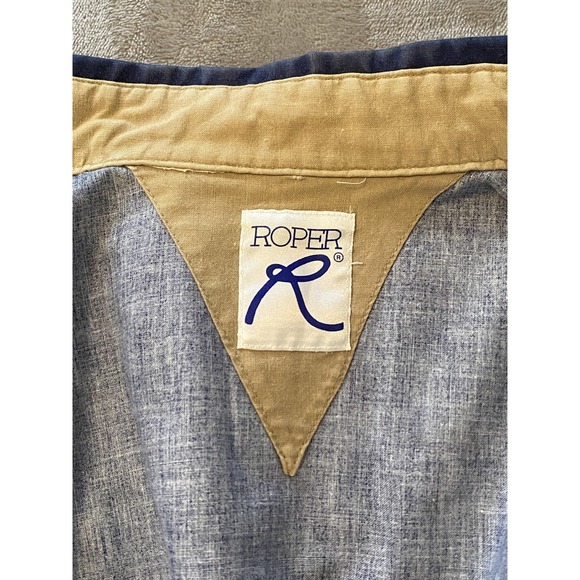 VTG Roper Western Shirt Mens L Beige Navy Southwestern Geometric 90s Cowboy - Picture 5 of 8